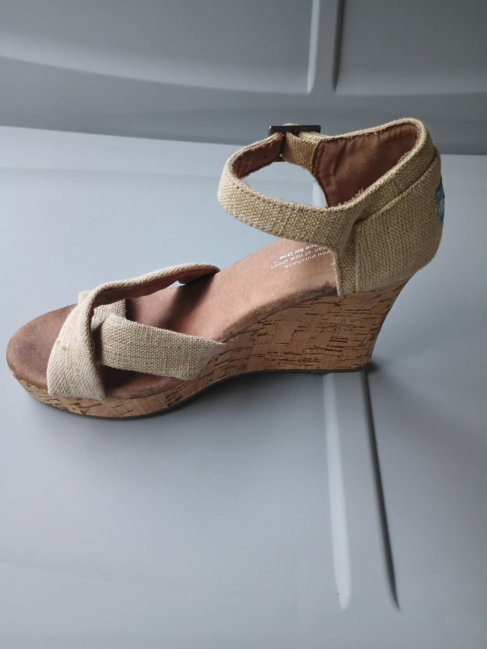 TOMS Women's Beige Canvas Wedge Sandals - Picture 5 of 13